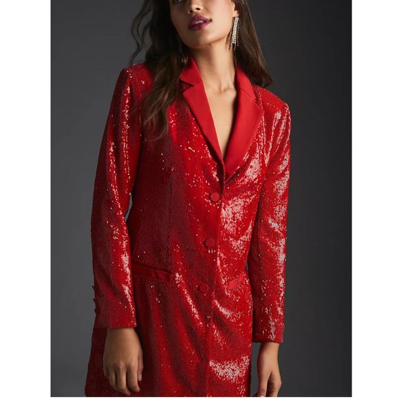 Anthropologie Maeve Sequin Blazer Dress Red - 2 Petite 2P - Picture 2 of 12